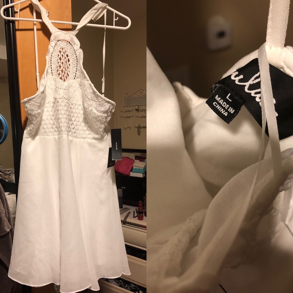 Lulu’s MADE IN THE CROCHETED WHITE SKATER DRESS